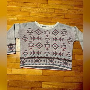 Tobi Cropped Oversized Geometric Sweater - Gray, Blue and Red Women’s S/M